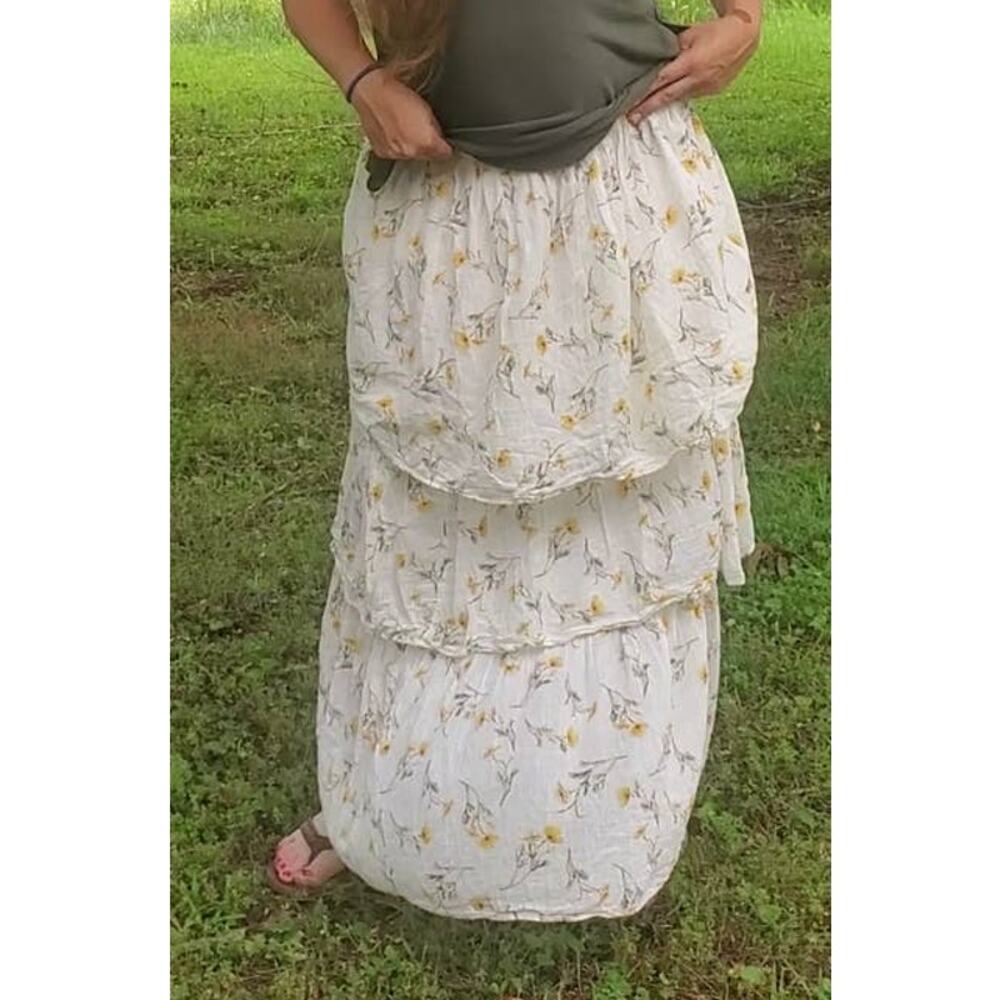 Happy x Nature by Kate Hudson for NY&C tiered maxi skirt sunflower floral medium - Picture 2 of 3